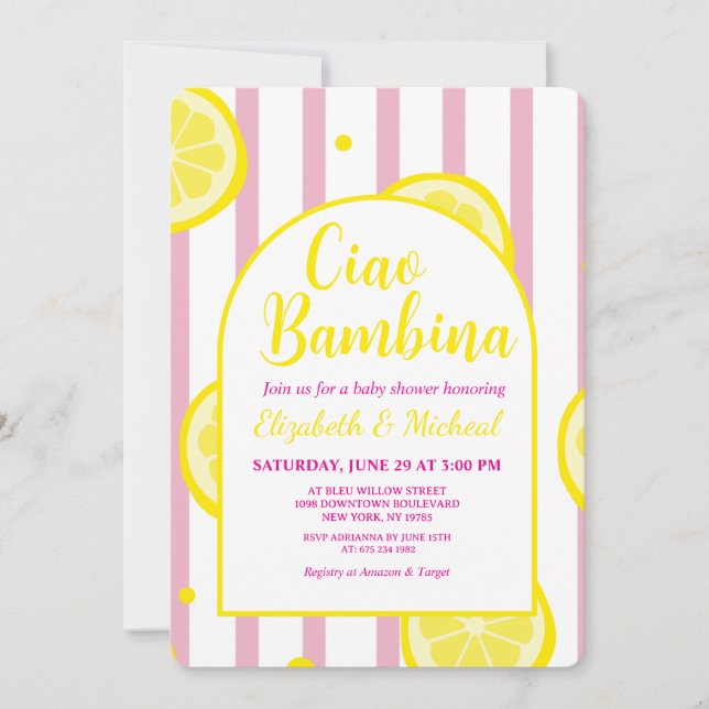 Ciao Bambina Pink and White Baby Shower Invitation (Front)