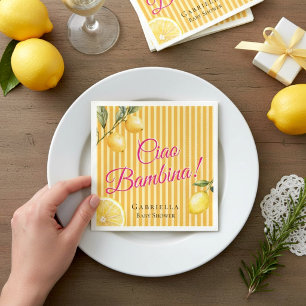 Ciao Bambina Pink Script Lemon Baby Shower Napkins