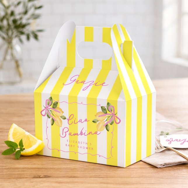 Ciao Bambina Yellow Stripe Lemon Baby Shower Favour Box (Ciao-Bambina-Yellow-Stripe-Lemon-Baby-Shower-Favor-Boxes)