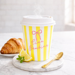 Ciao Bambina Yellow Stripe Lemon Baby Shower Paper Cups