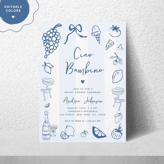 Ciao Bambino Fun Italian Hand Drawn Bridal Shower Invitation (Creator Uploaded)