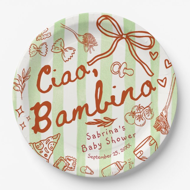 Ciao Bambino Green Paper Plate (Front)