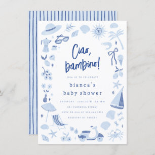 Ciao Bambino Italian Blue Boy Baby Shower Invitation