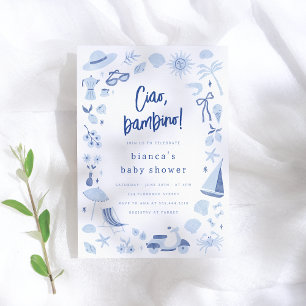 Ciao Bambino Italian Blue Boy Baby Shower Invitation