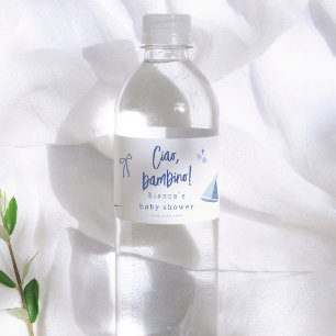 Ciao Bambino Italian Blue Boy Baby Shower Water Bottle Label