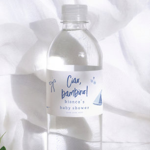 Ciao Bambino Italian Blue Boy Baby Shower Water Bottle Label