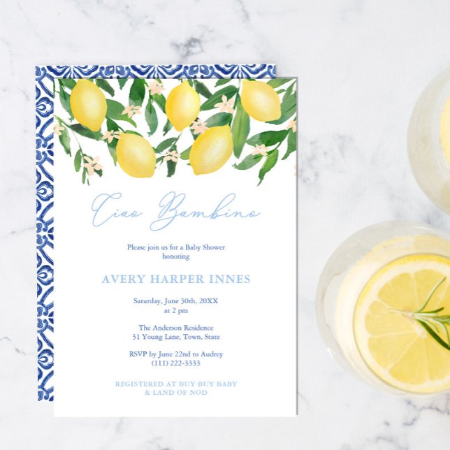 Ciao Bambino Italian Lemons Boy Baby Shower Party Invitation (Creator Uploaded)