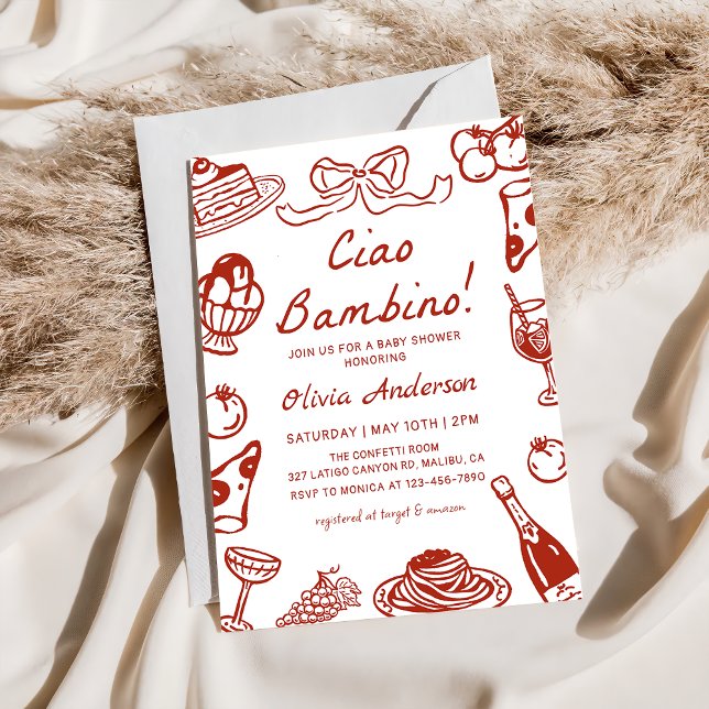 Ciao Bambino Whimsical Italian Pizza Baby Shower Invitation (Creator Uploaded)
