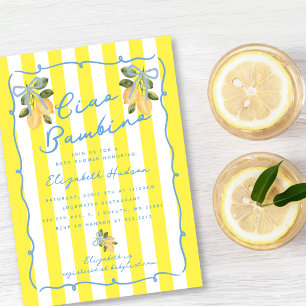 Ciao Bambino Yellow Stripe Blue Lemon Baby Shower Invitation