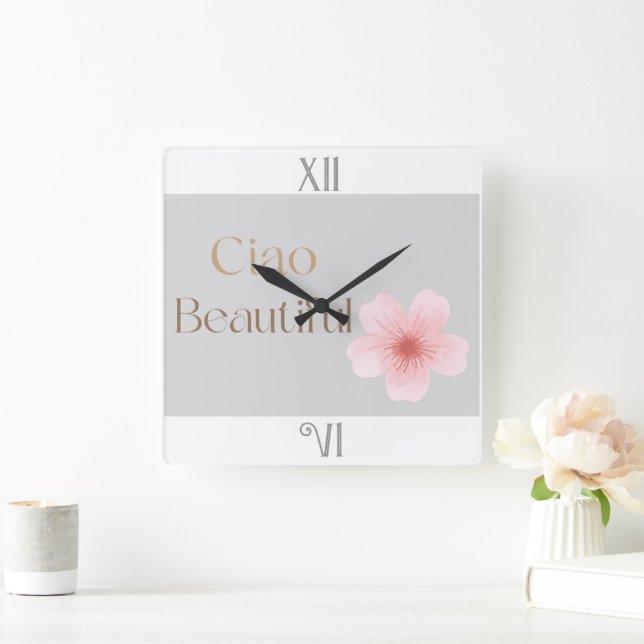 Ciao Beautiful, Elegant Floral Gift  Square Wall Clock (Home)