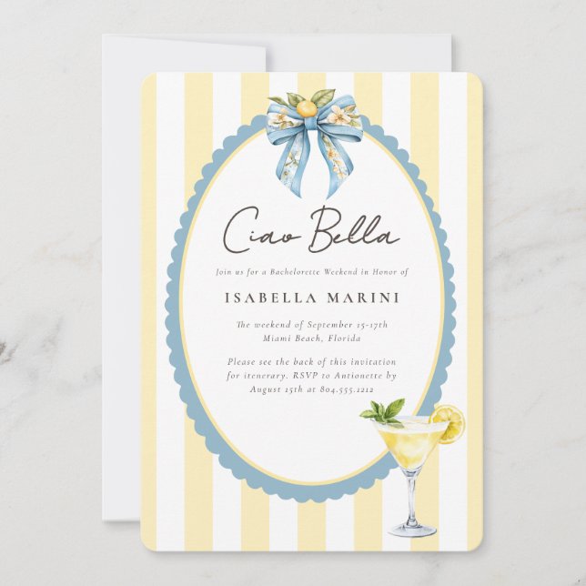 Ciao Bella Bachelorette Weekend Invitation (Front)