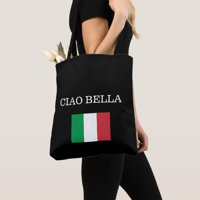 CIAO BELLA Black Italy Flag Tote Bag (Close Up)