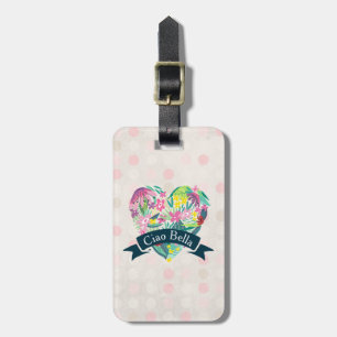 Ciao Bella Cute Floral Heart with Tropical Flowers Luggage Tag