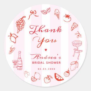 Ciao Bella Hand Drawn Bridal Shower Thank You Classic Round Sticker
