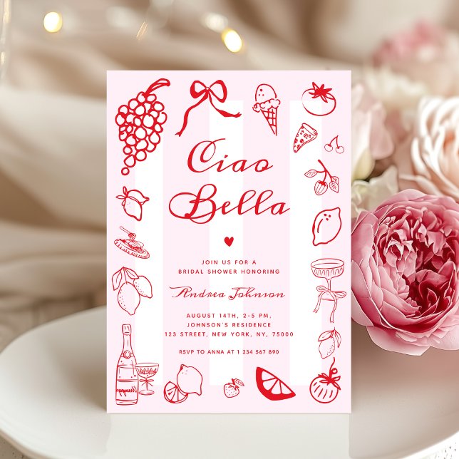 Ciao Bella Italian Hand Drawn Lemon Bridal Shower Invitation (Creator Uploaded)