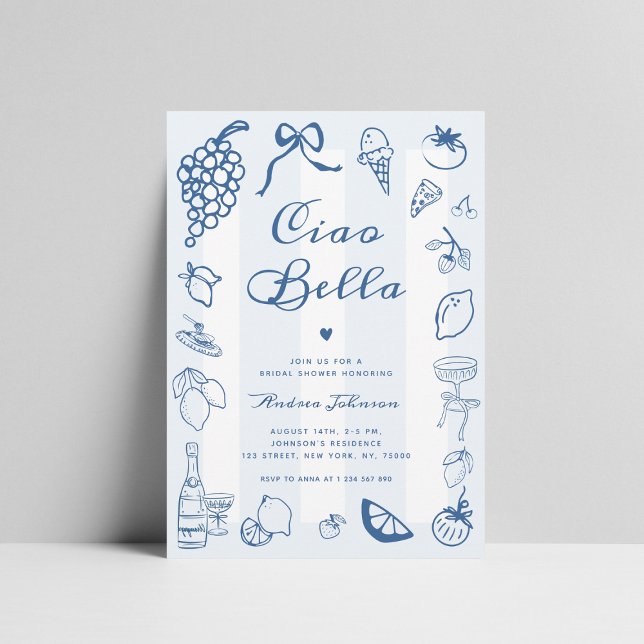 Ciao Bella Italian Hand Drawn Lemon Bridal Shower Invitation (Creator Uploaded)