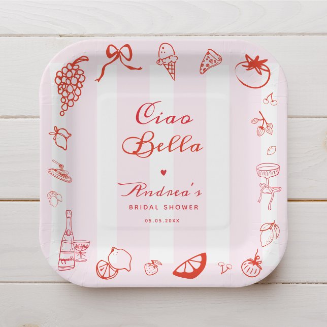 Ciao Bella Italian Hand Drawn Lemon Bridal Shower Paper Plate (Creator Uploaded)