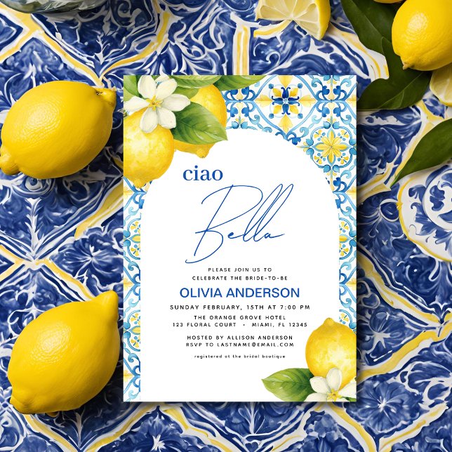 Ciao Bella Italian Lemon Blue Tile Bridal Shower Invitation (Creator Uploaded)