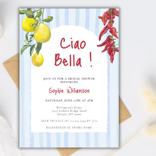 Ciao Bella Italian Lemons Stripes Bridal Shower Invitation