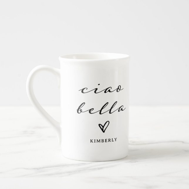 Ciao Bella | Italian Modern Script with Heart  Bone China Mug (Left)