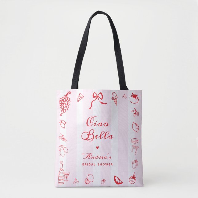 Ciao Bella Italian Pink & Red Bridal Shower Favour Tote Bag (Front)