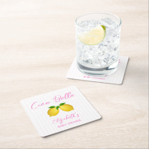 Ciao Bella Lemon Girl Baby Shower Square Paper Coaster