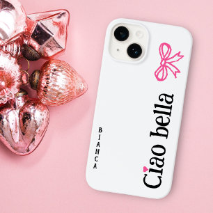 Ciao Bella Pink Heart Ribbon Name Italian Sketch iPhone 14 Case