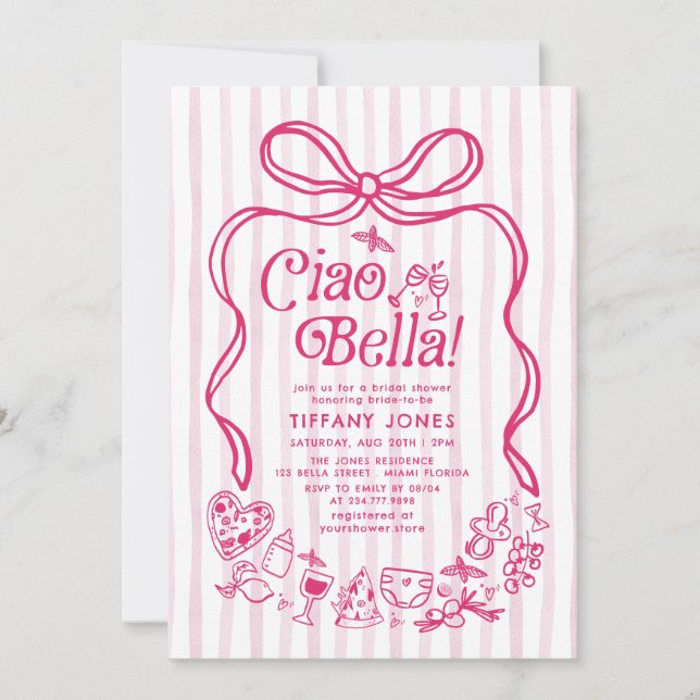 Ciao Bella Pink Italian Lemons Bridal Shower Invitation (Front)