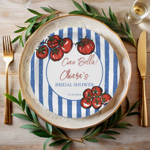 Ciao bella tomato stripes Italian bridal shower Paper Plate