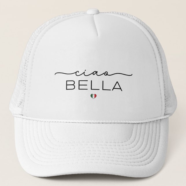 Ciao Bella – Typograpgy with Italian heart Trucker Hat (Front)