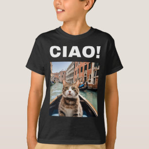 Ciao Funny Gondolier Cat On A Venetian Gondola  T-Shirt