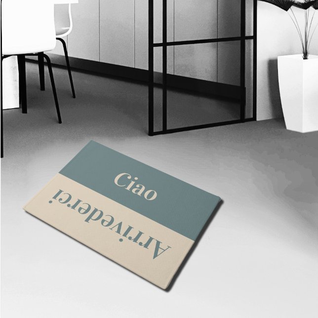 Ciao   - greetings in Italian -  turqoise &beige Doormat (Creator Uploaded)