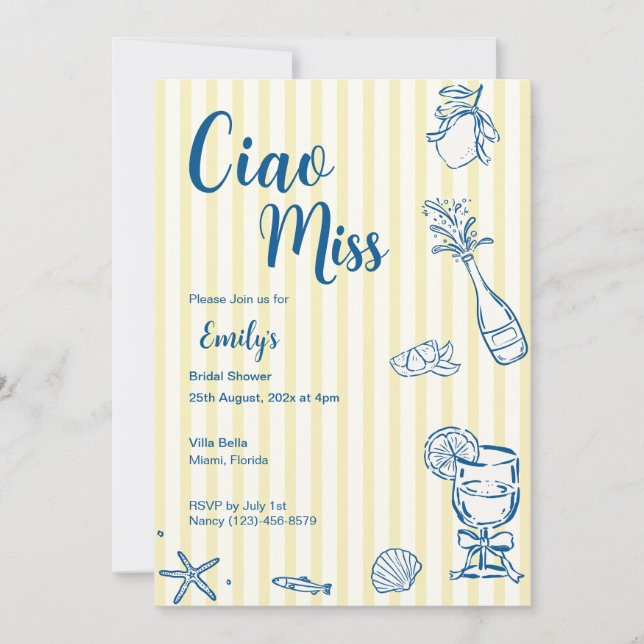 Ciao Miss Bridal Shower Invitation (Front)