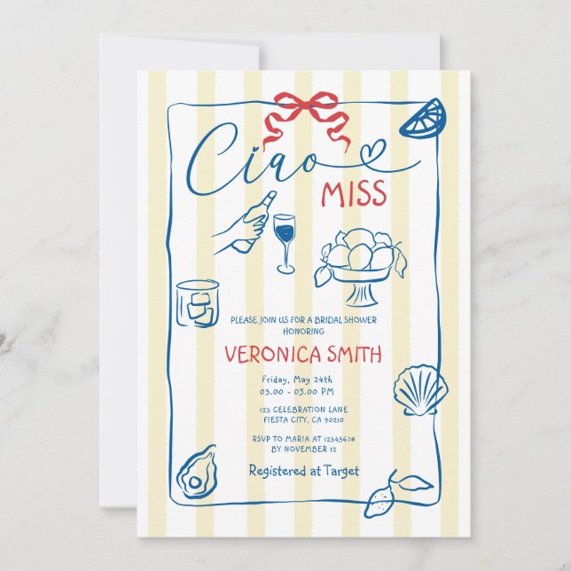 Ciao Miss Bridal Shower Summer Italy Theme Invitation (Front)