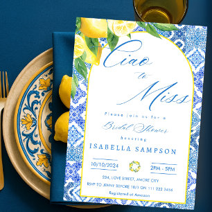 Ciao to Miss Lemon Blue Tiles Italy Bridal Shower Invitation