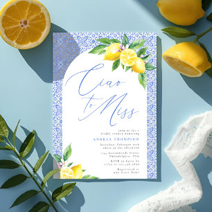 Ciao to Miss Lemon Italian Blue Tile Bridal Shower Invitation