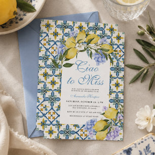 Ciao To Miss Lemon Italy Blue Tiles Bridal Shower Invitation