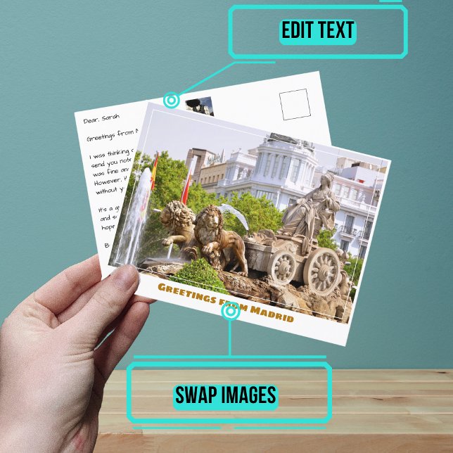 Cibeles Fountain Madrid Spain Modern Postcard (Share your experiences with these stylish template postcards.)