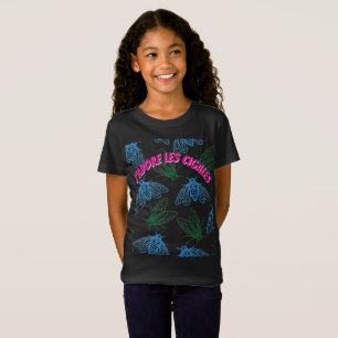 Cicada Botanical Illustration Pattern Black French T-Shirt