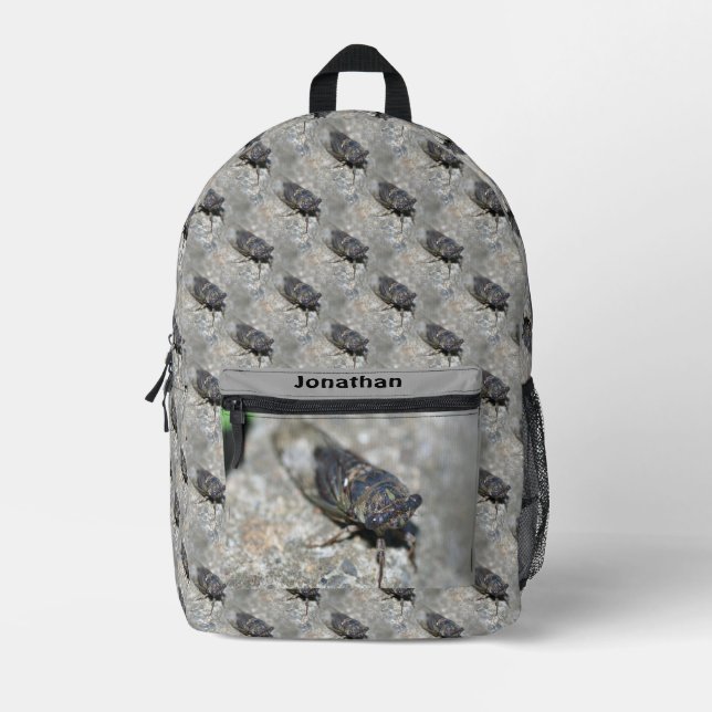 Cicada Bug Nature Pattern Personalised Printed Backpack (Front)