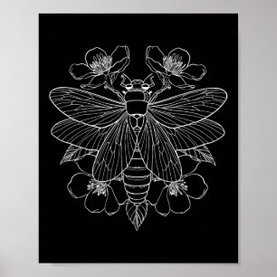 Cicada Flowers Insect Bug Vintage Tattoo Artist En Poster