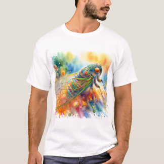 Cicada in Colorful Serenity AREF575 - Watercolor T-Shirt