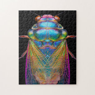 Cicada in iridescent colours on black jigsaw puzzle