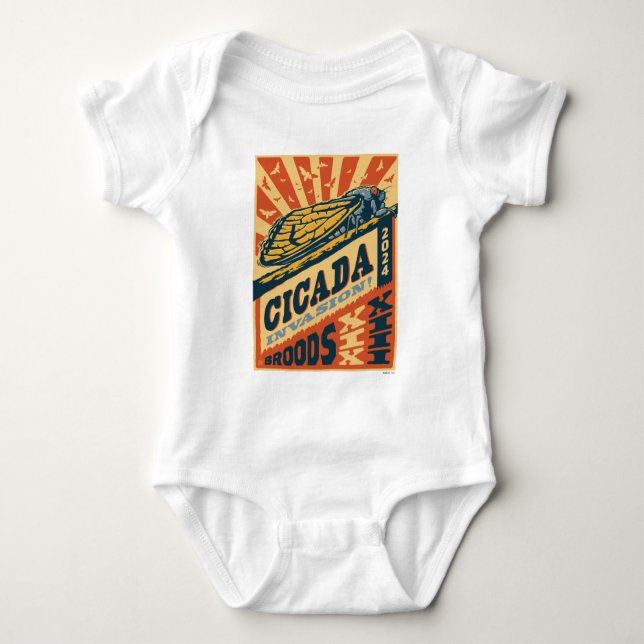 Cicada Invasion 2024 Letter Press Baby Bodysuit (Front)