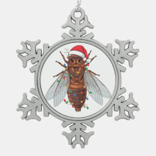 Cicada Wrapped Lights Bug Holiday Insect Lover Gif Snowflake Pewter Christmas Ornament