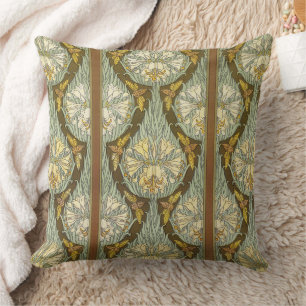 Cicadas & Lilies,Insects Plants Floral Art Nouveau Cushion