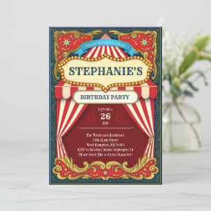 Cicus Carnival Birthday Party Kids Vintage Big Top Invitation