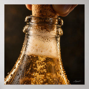 Cider Bottle Bubbles Macro Photography Poster