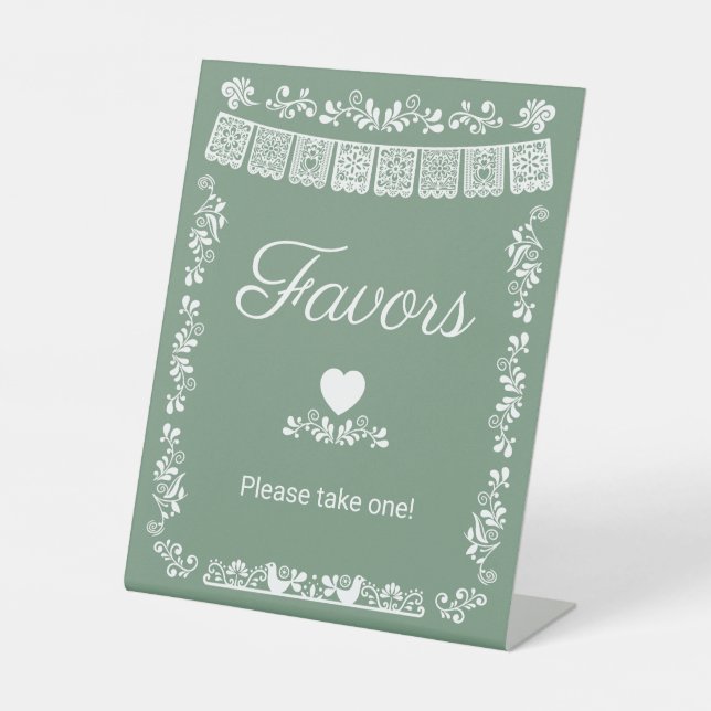 Cielito Lindo Baby Shower Favors Sage Green Pedestal Sign (Front)