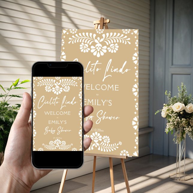 Cielito lindo beige baby shower welcome sign (Cielito lindo beige Mexican fiesta baby shower welcome sign poster template instant digital download)